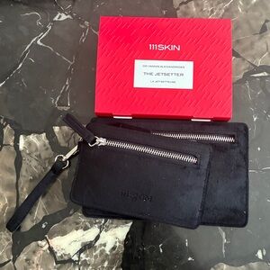 111SKIN NWT  Black Suede 2 Attached Wallet With Key Holder and Wrist Strap
